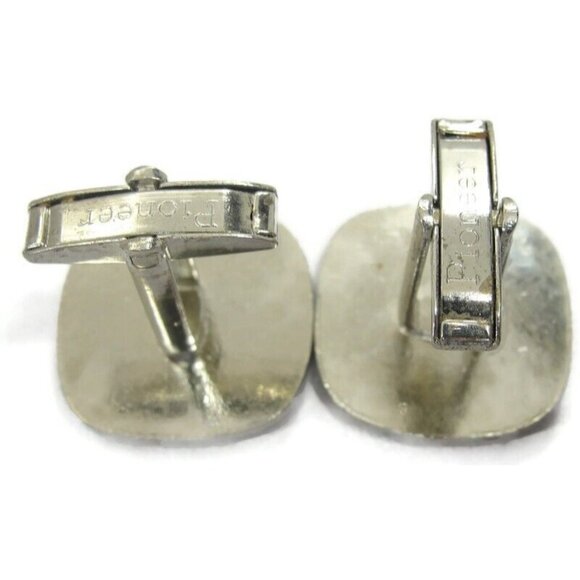 Pioneer Cufflinks Silver Tone Wedding Tux Vintage IOB - Picture 14 of 16